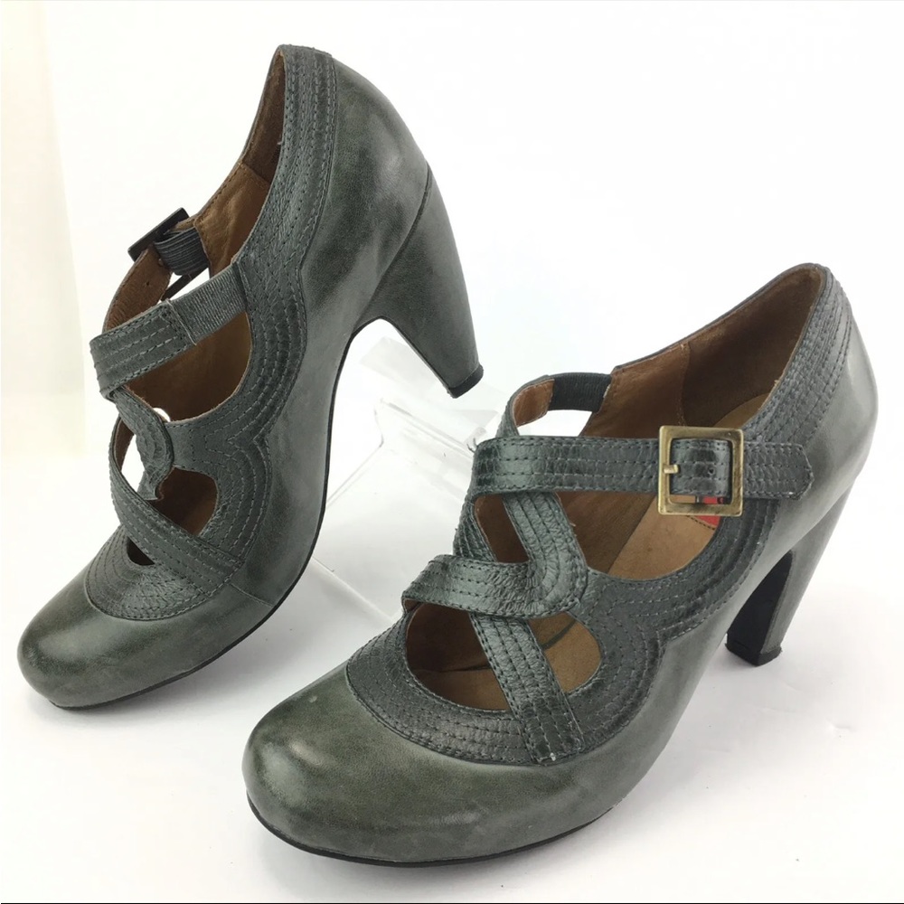 Miz Mooz Soho Mary Jane Heels Size 8 Gray-Green